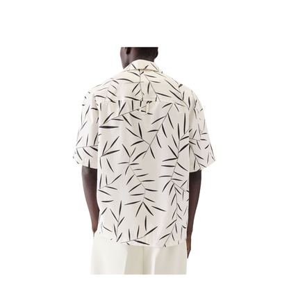 Cream Black Leaf Pattern Camp Collar Shirt