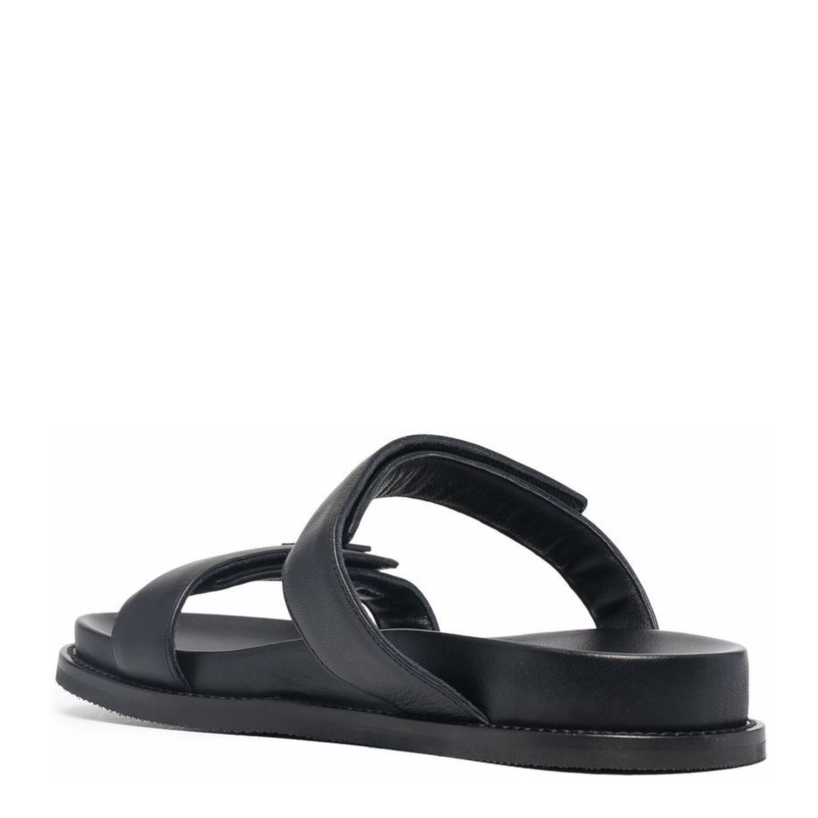 Black Leather Double-Strap Sandals
