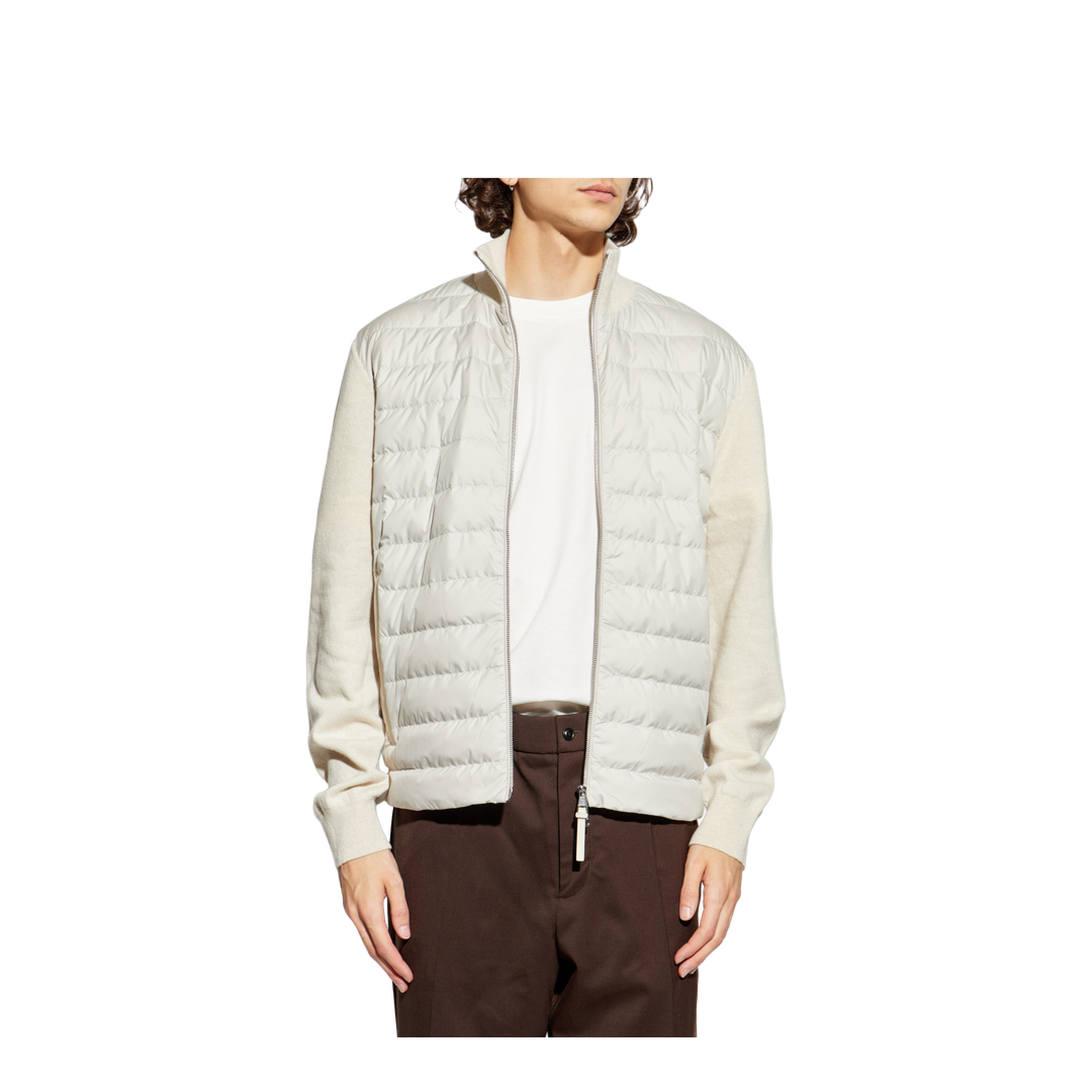 White Padded Wool & Cashmere Zip-Up Cardigan