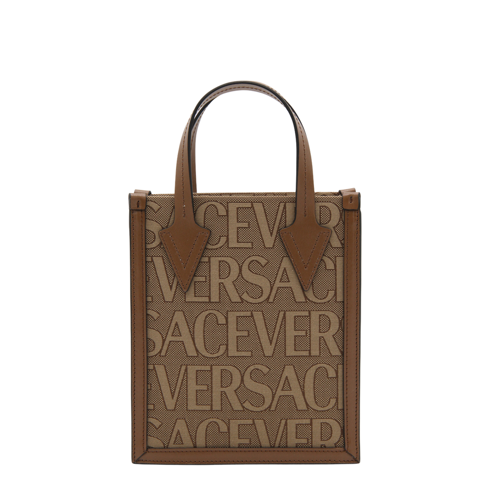Beige Canvas Bag with Jacquard Logo Motif