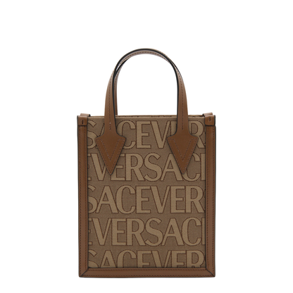 Beige Canvas Bag with Jacquard Logo Motif