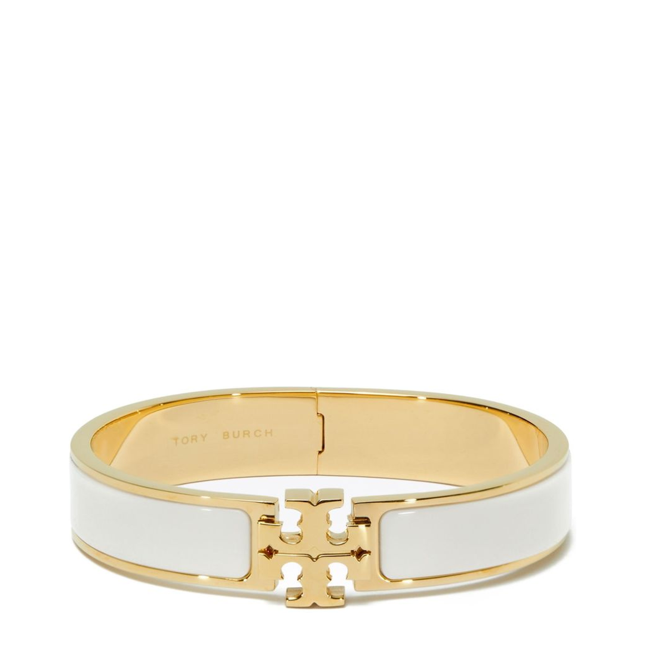 White Bracelet With Logo Plaque Closure In 18K Gold-Plated