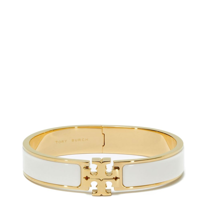 White Bracelet With Logo Plaque Closure In 18K Gold-Plated