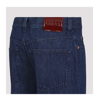 Straight Fit Denim Pants in Dark Blue