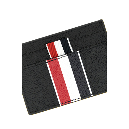 MAYFEYR - Thom Browne - Double Sided Card Holder With Rwb Stripe In Pebble Grain Leather - UAW090A00198001