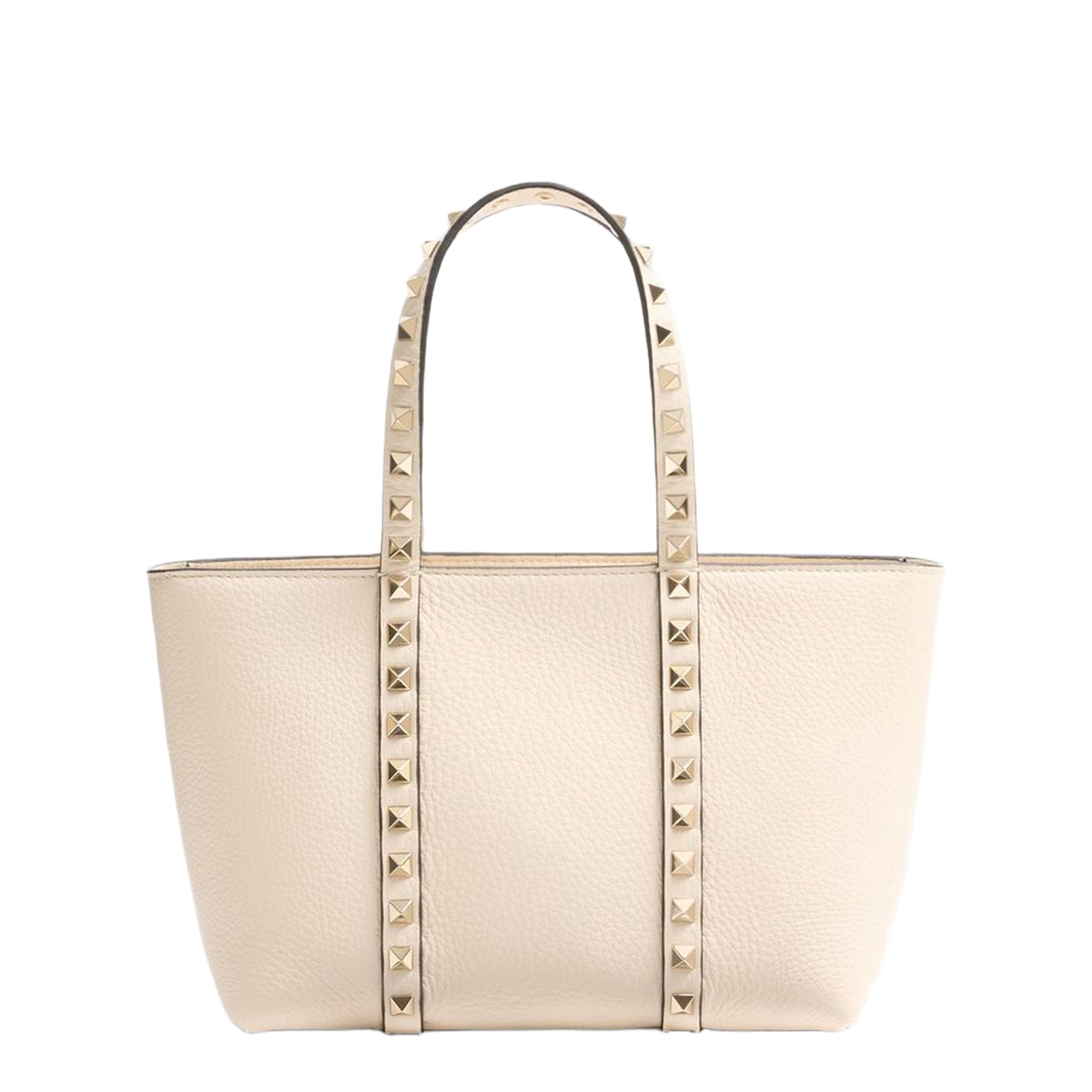 Sand Leather Small Rockstud Shopping Bag