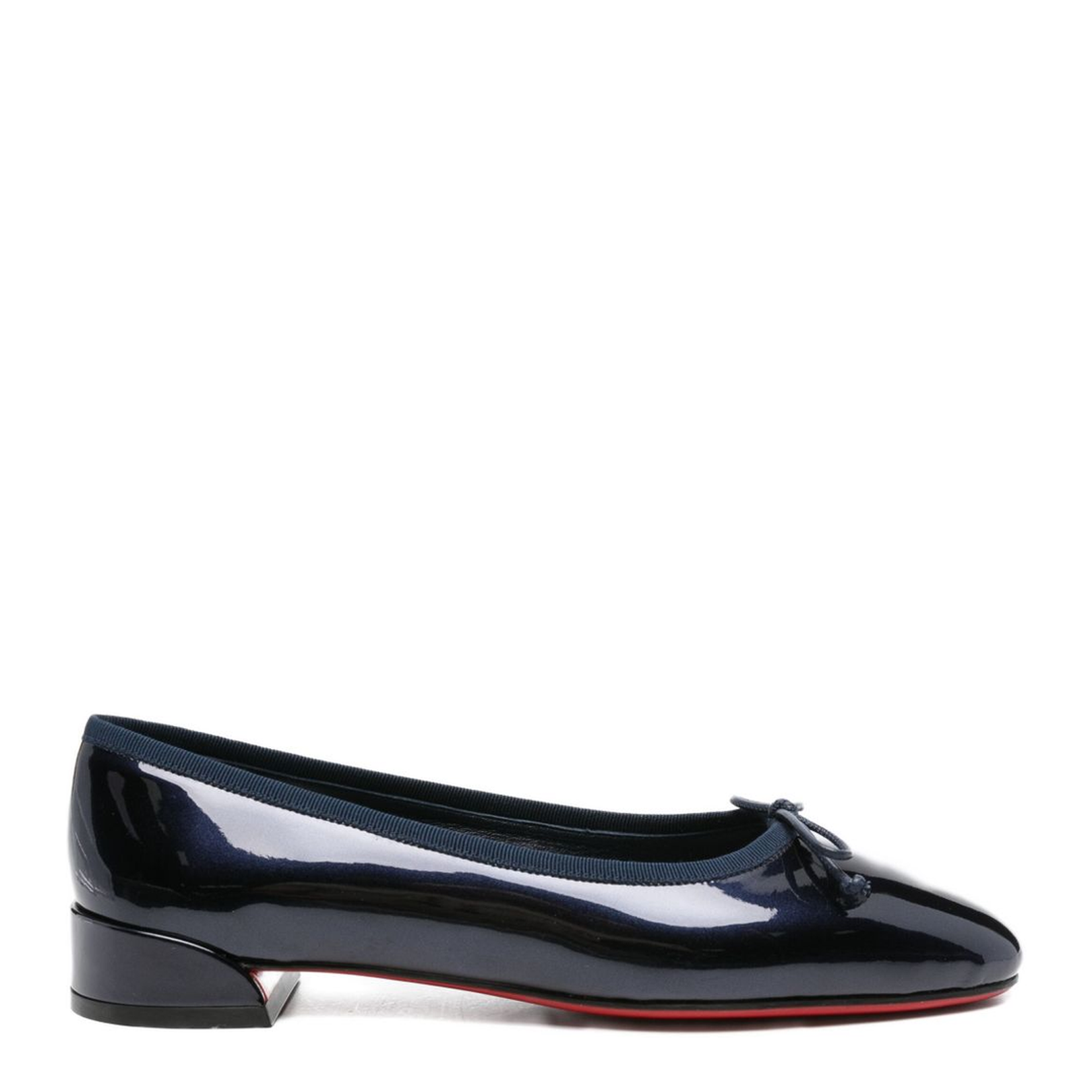 Navy Blue Patent Leather Almond Toe Bow Detail