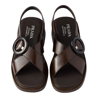 MAYFEYR - Prada - Brushed Leather Crisscross Band Sandals With Plexiglas Buckle - 1X962NF035P39