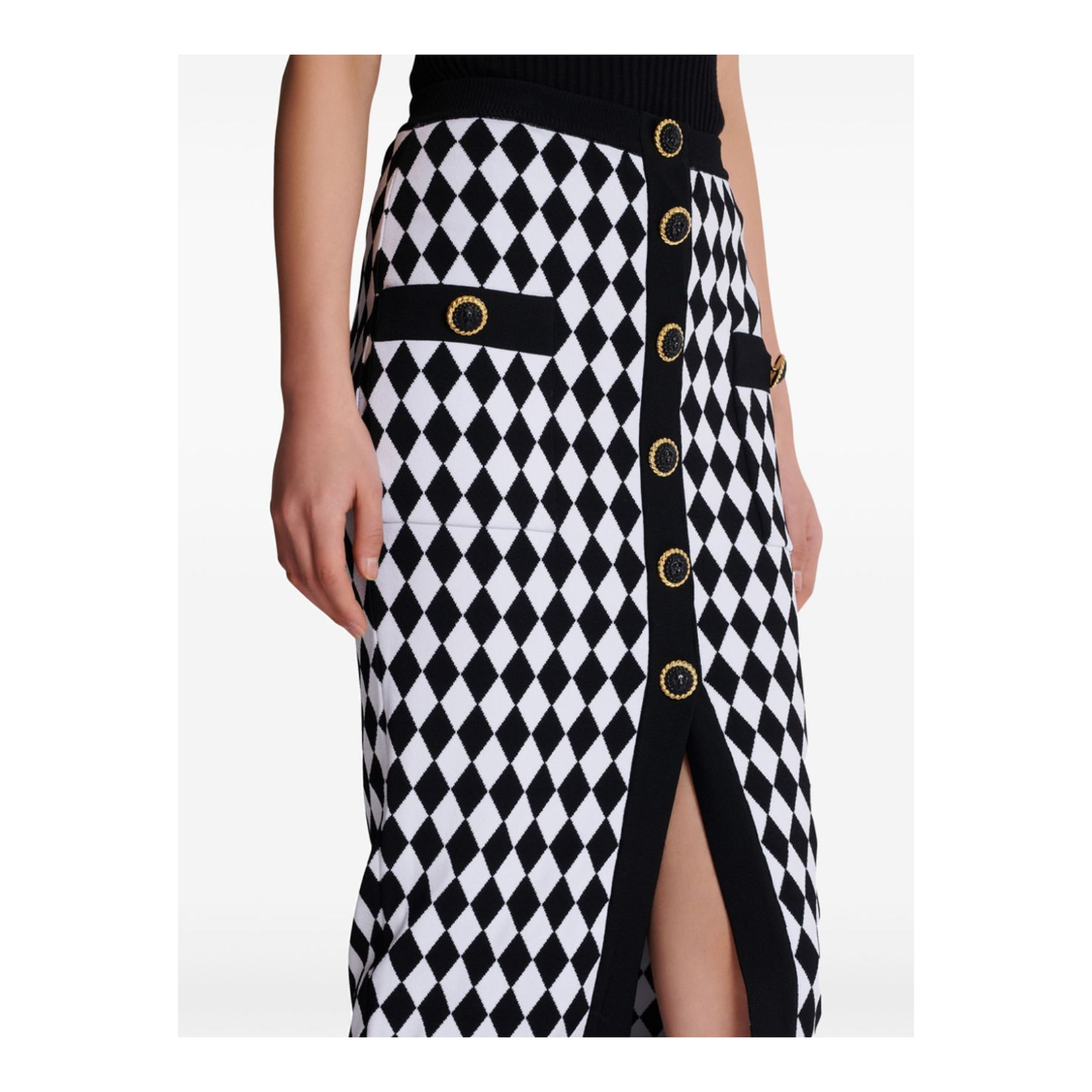 Black Knitted Diamond Pattern Skirt