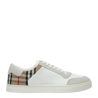 White and Check Leather Sneakers