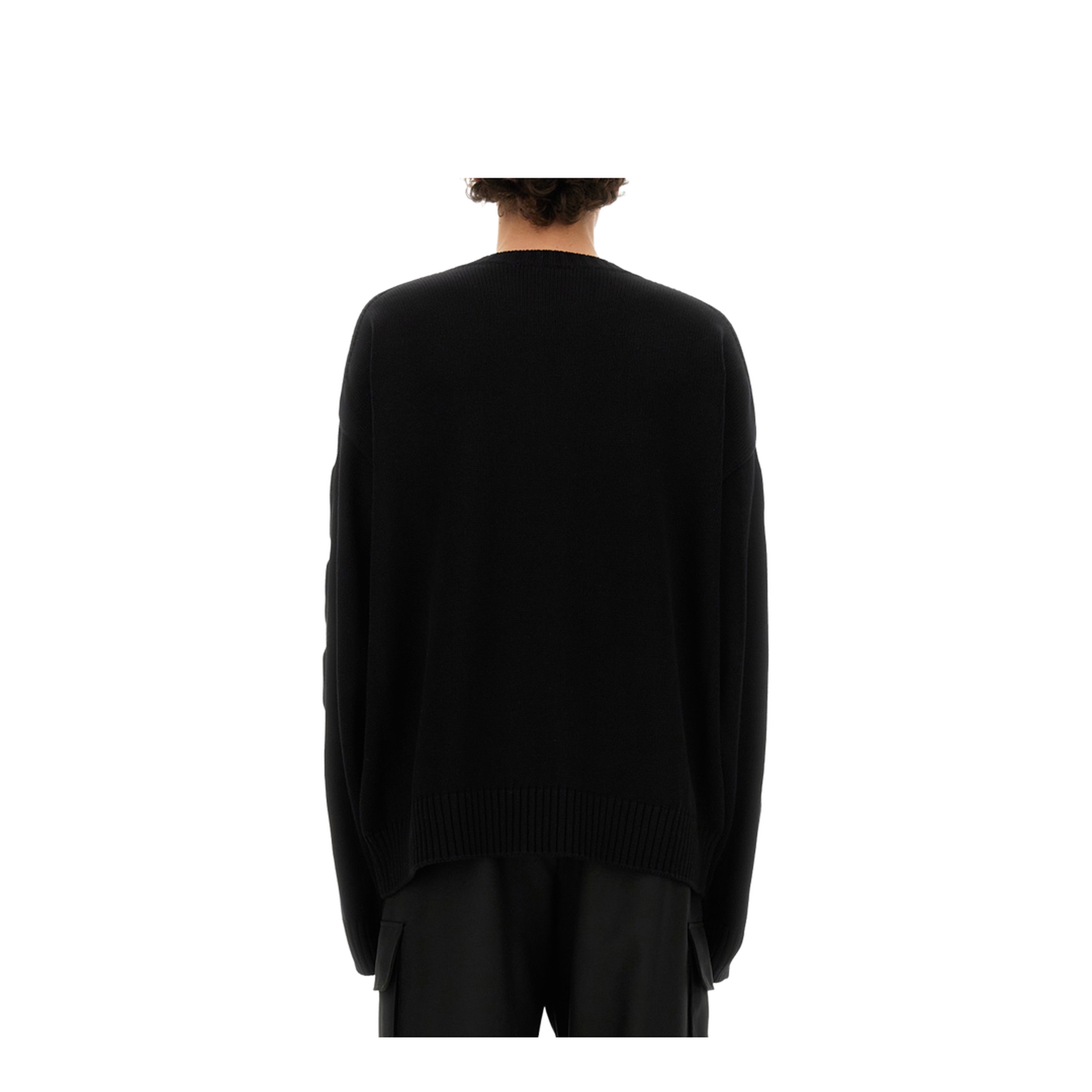 Sweater with Embossed Diagonal Motif Black