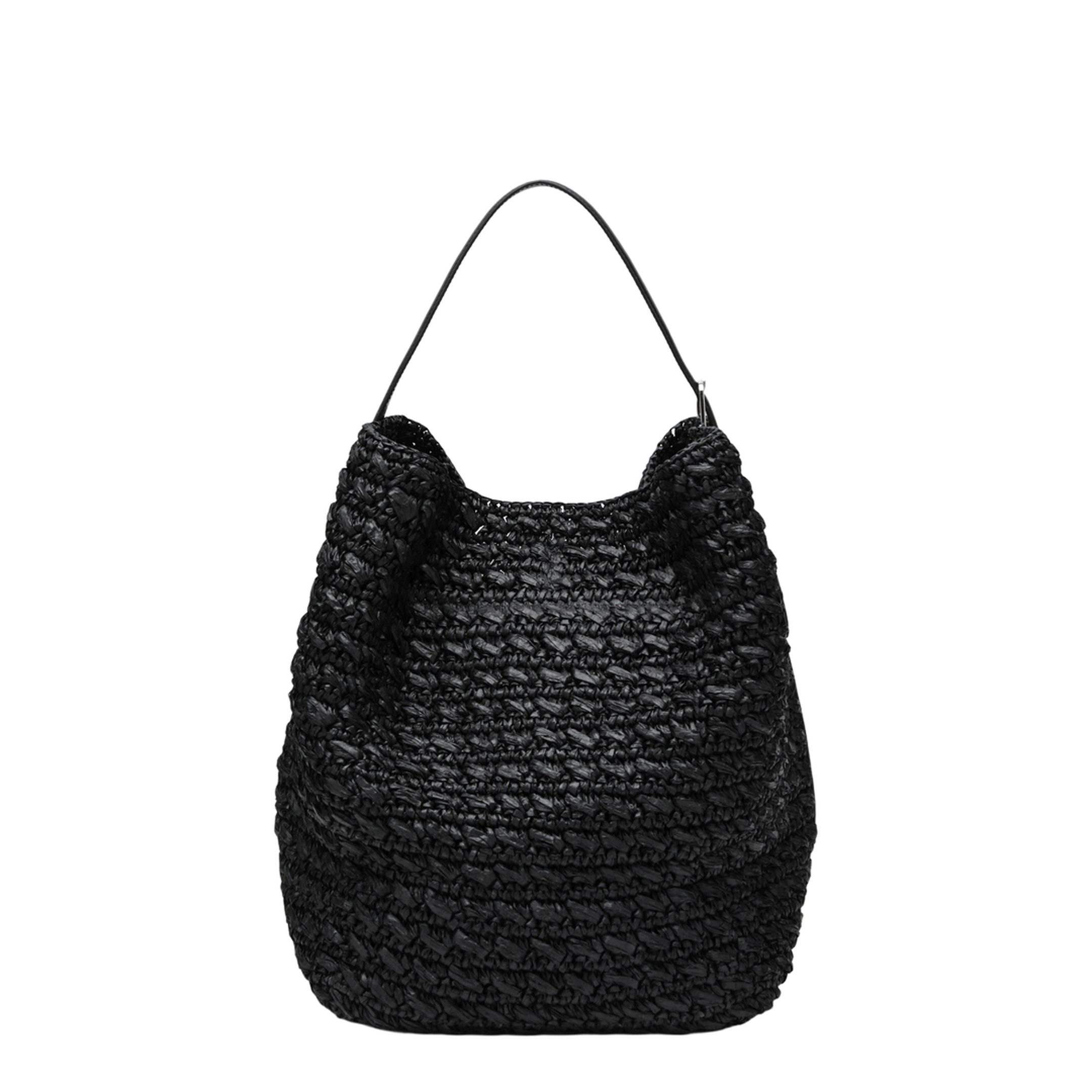 MAYFEYR - Toteme - Tote Bag With Belt Details In Raffia, Black - 262-WAL853FB0647001