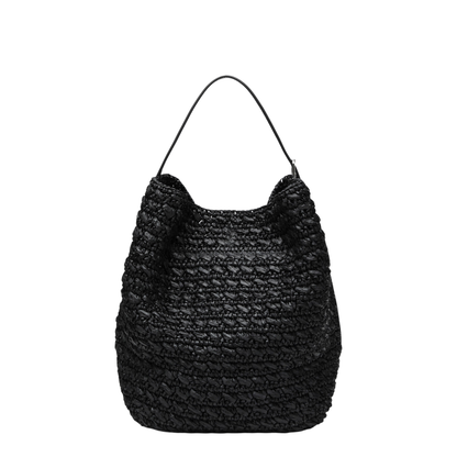 MAYFEYR - Toteme - Tote Bag With Belt Details In Raffia, Black - 262-WAL853FB0647001