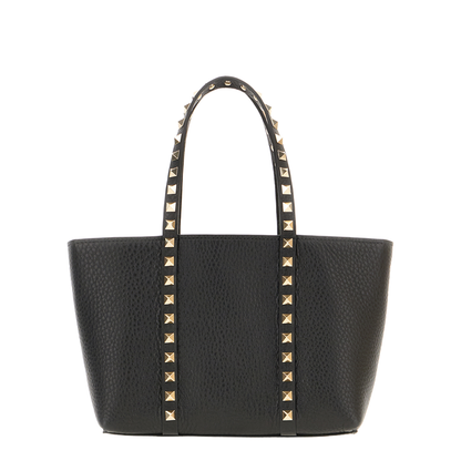 Black Leather Small Rockstud Shopping Bag
