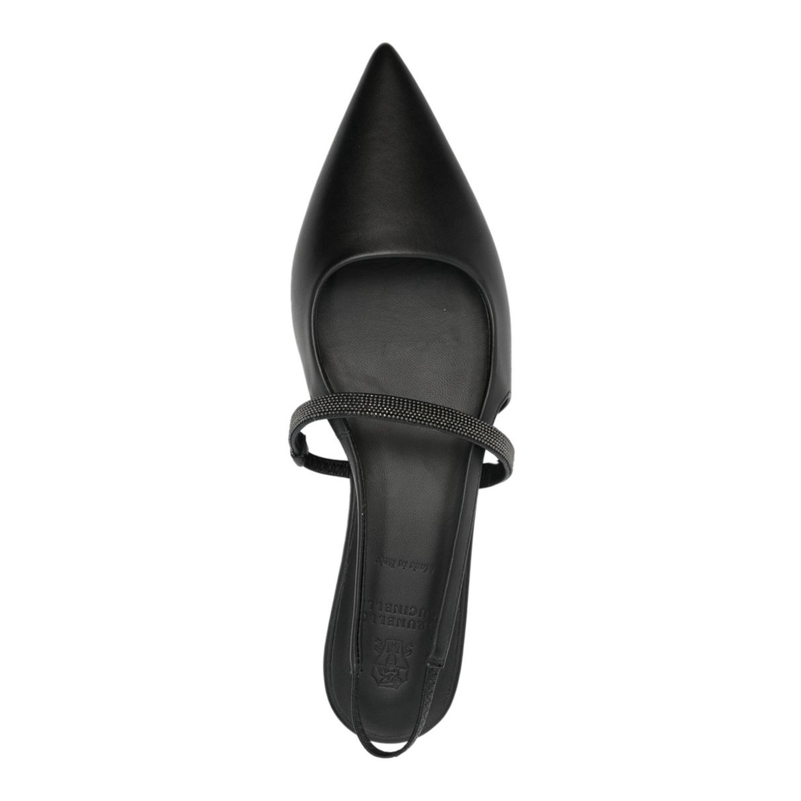 Black Calf Leather Pointed Toe Open Back Slingback Shoes