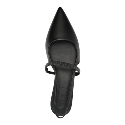 Black Calf Leather Pointed Toe Open Back Slingback Shoes