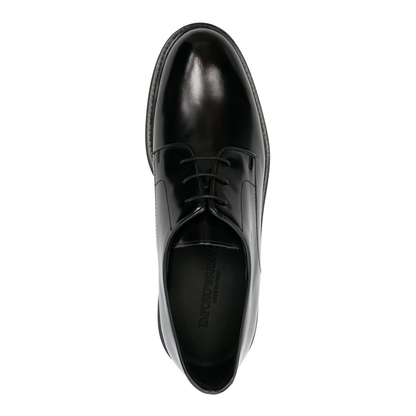 Black Calf Leather Patent Finish Panelled Design Lace-Up Shoes