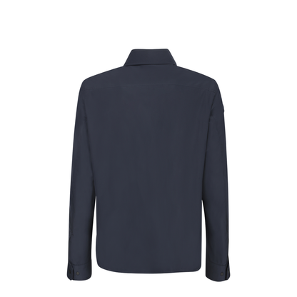 Long sleeves, double front flap pockets, button closure.