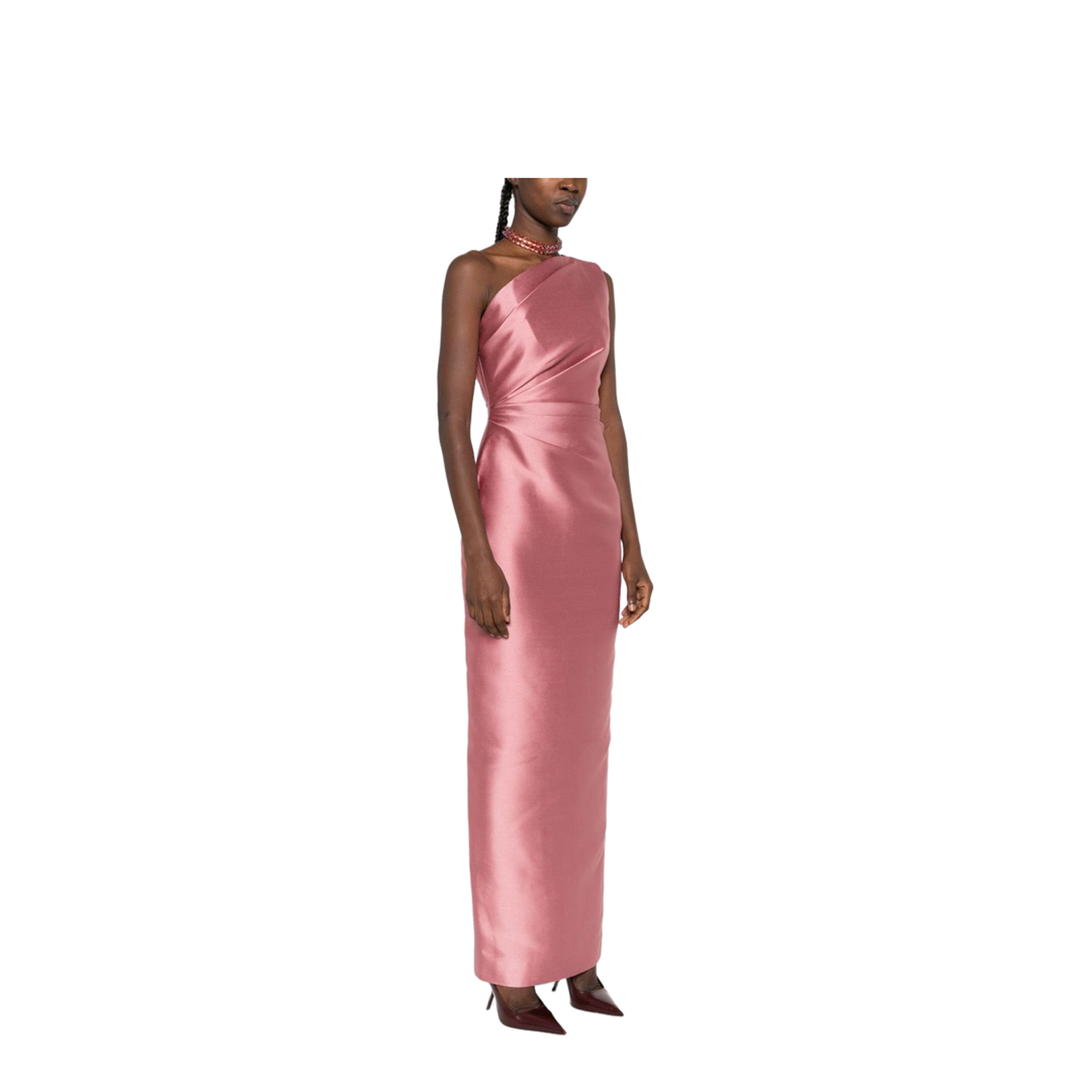 One-Shoulder Neckline Draped Bodice Maxi Dress