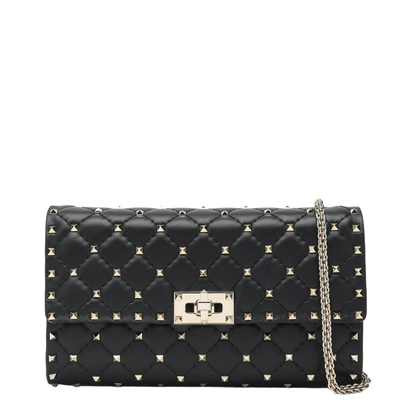 Rockstud Spike Nappa Leather Crossbody Clutch - Nero