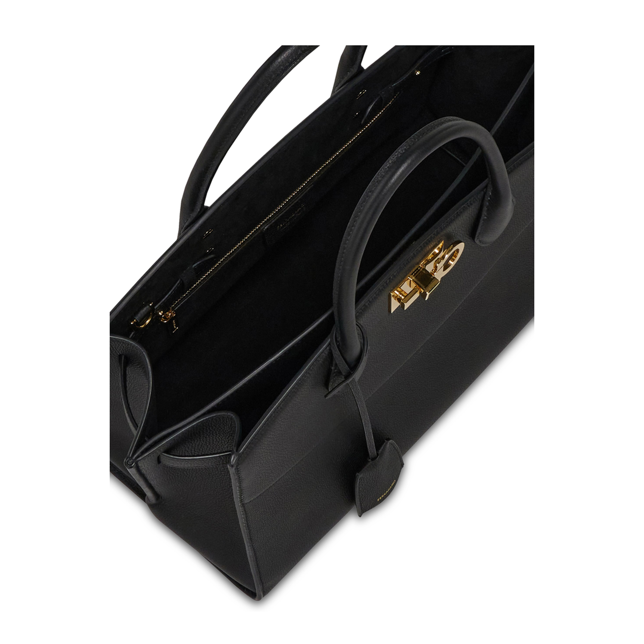 Ferragamo Studio Soft Bag (Large) Hammered Calfskin Top-Handle Bag - Nero