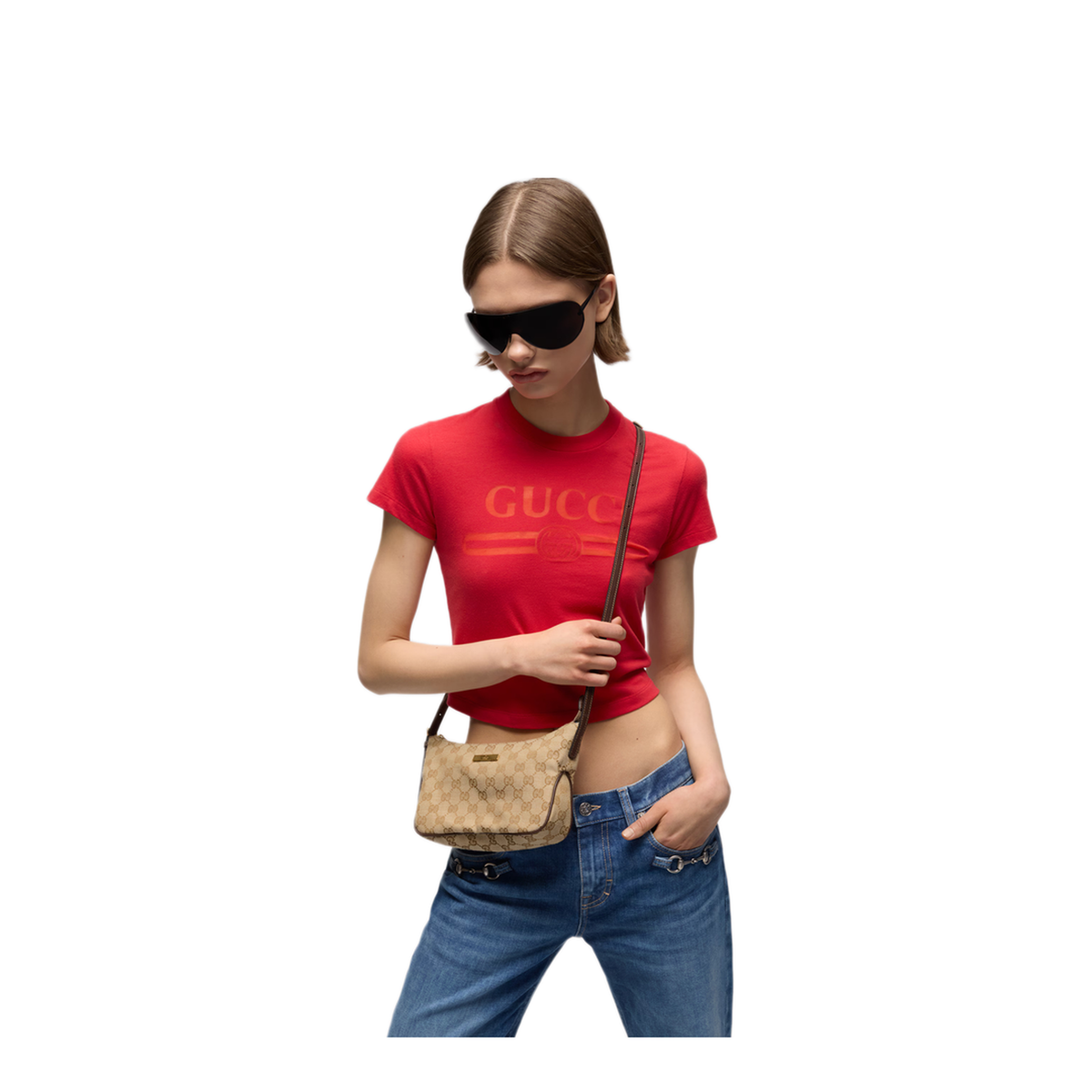 Lunetta Small Canvas Shoulder Bag - Sand and Dark Brown