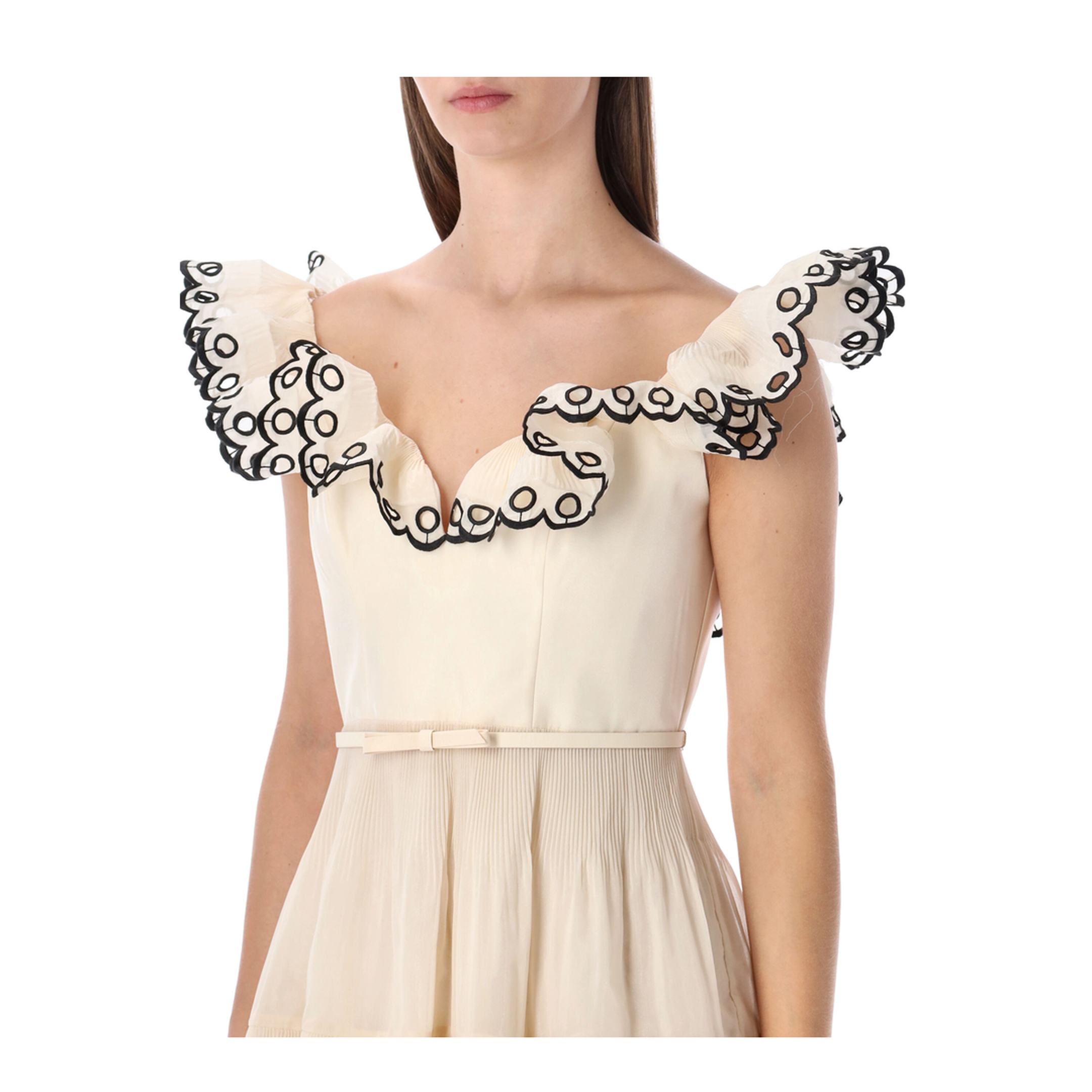 Embroidered Frilled Mini Dress