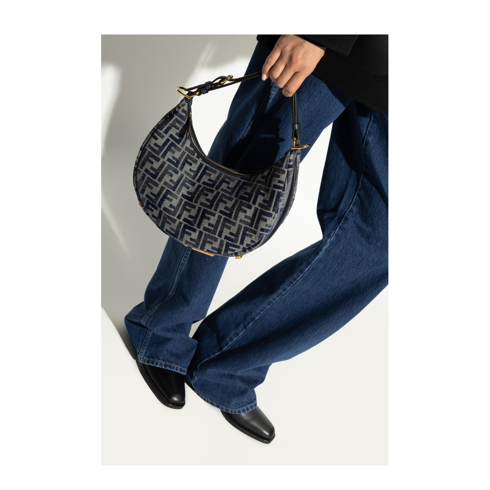 Fendigraphy Small Canvas Hobo Bags - Navy Blue