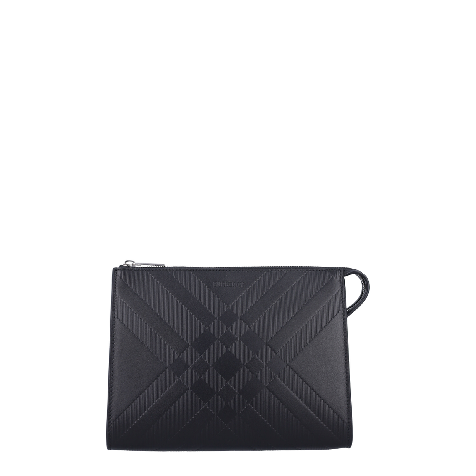 Embossed Check Leather Pouch