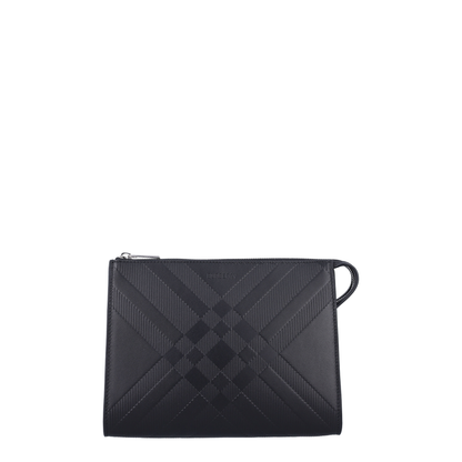 Embossed Check Leather Pouch