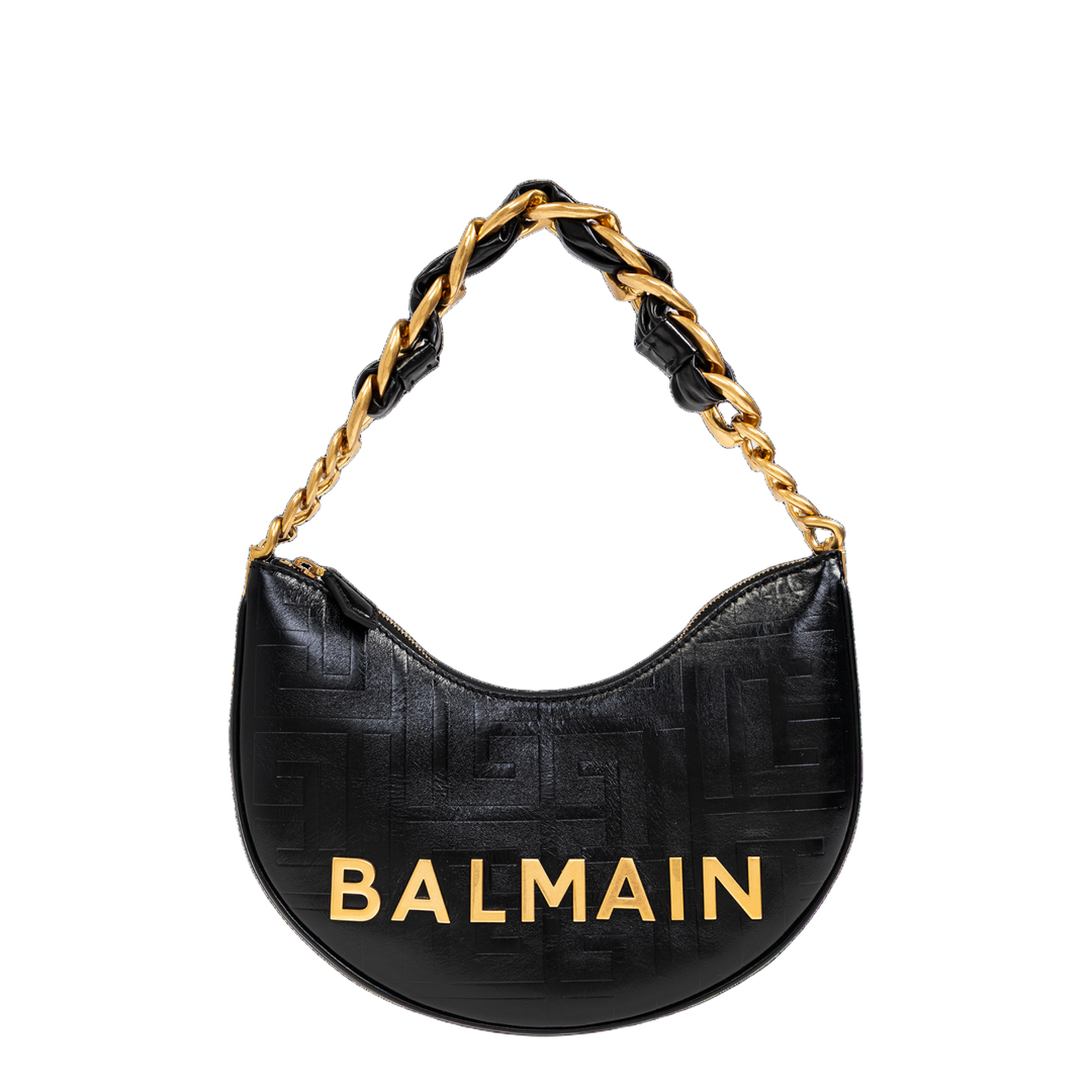 Handbag with Metal Logo and Zipper Closure