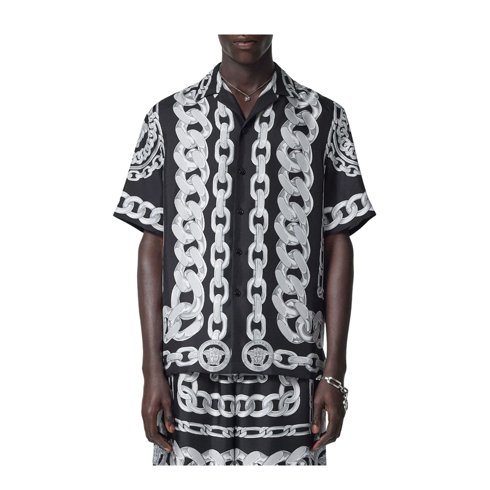 Printed Silk Medusa Chains Bowling Shirt