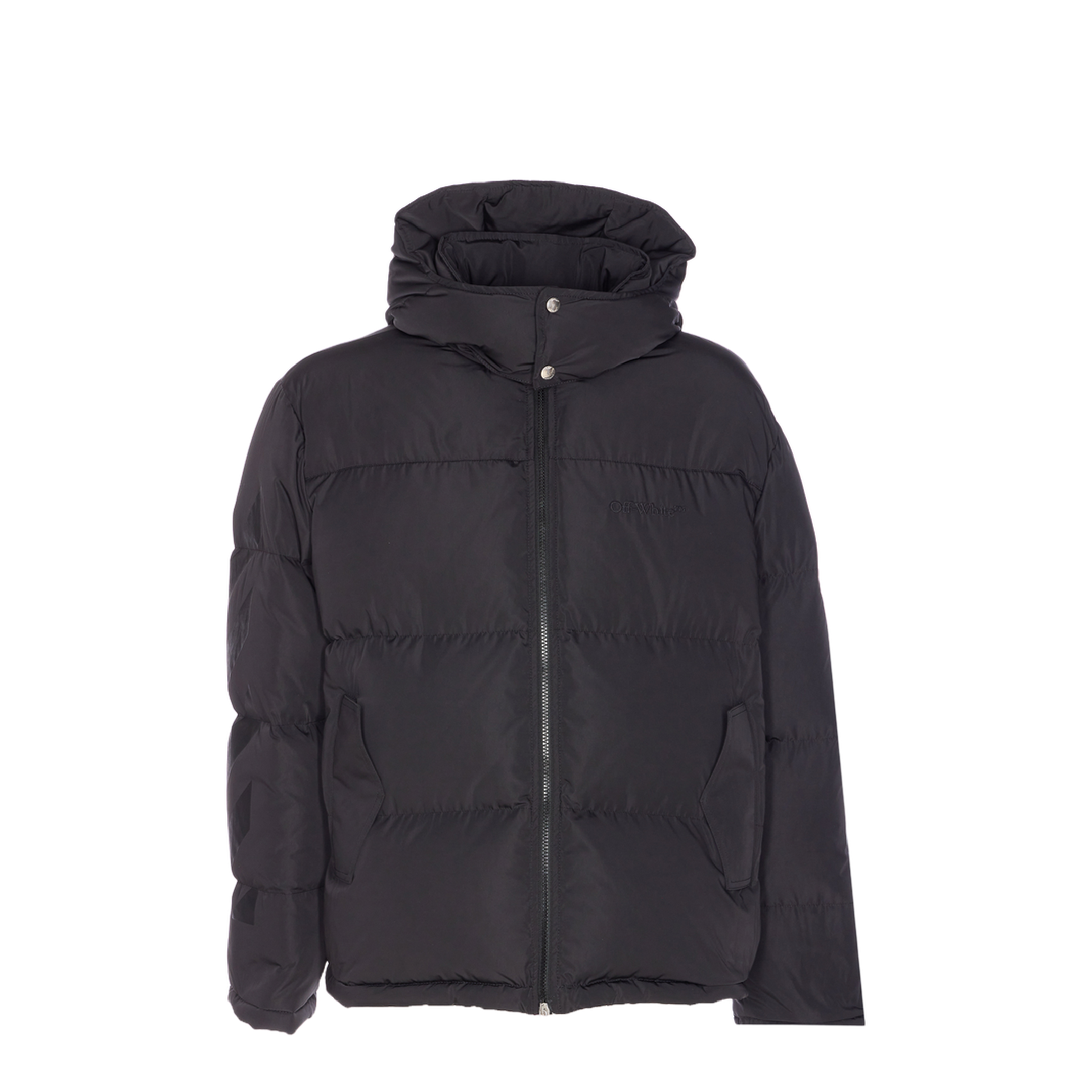 Black Short Down Jacket with Arrows Icons