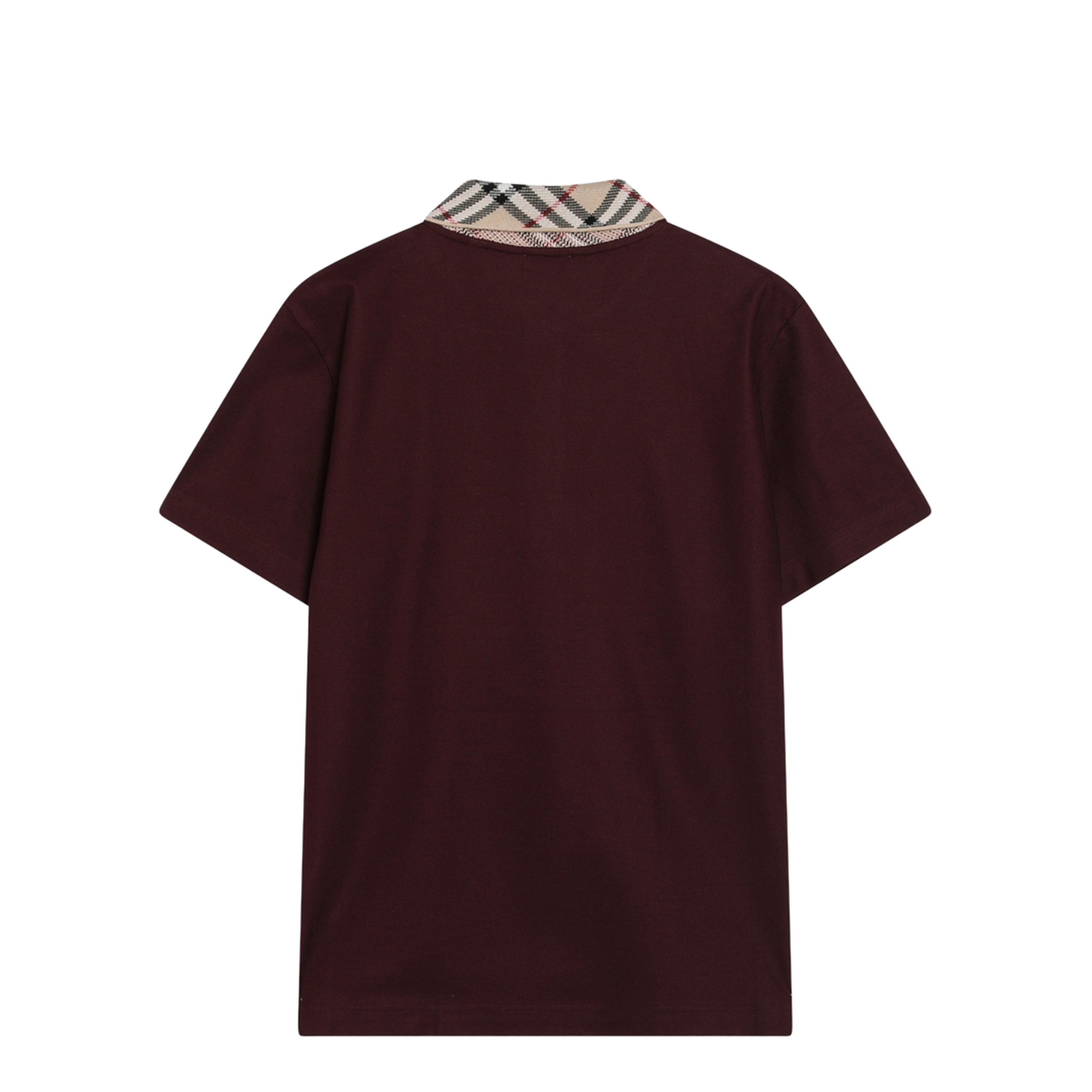 MAYFEYR - Burberry - Cotton Polo Shirt With Check Collar In Vineyard Red - 8127677121046C5335