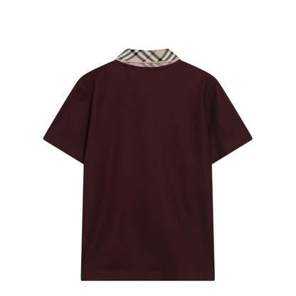 MAYFEYR - Burberry - Cotton Polo Shirt With Check Collar In Vineyard Red - 8127677121046C5335