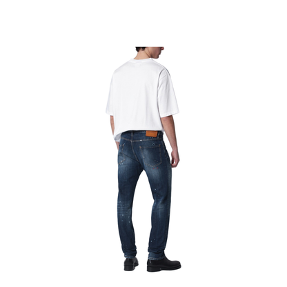 Washed Blue Teddy Jeans with Paint Splatters