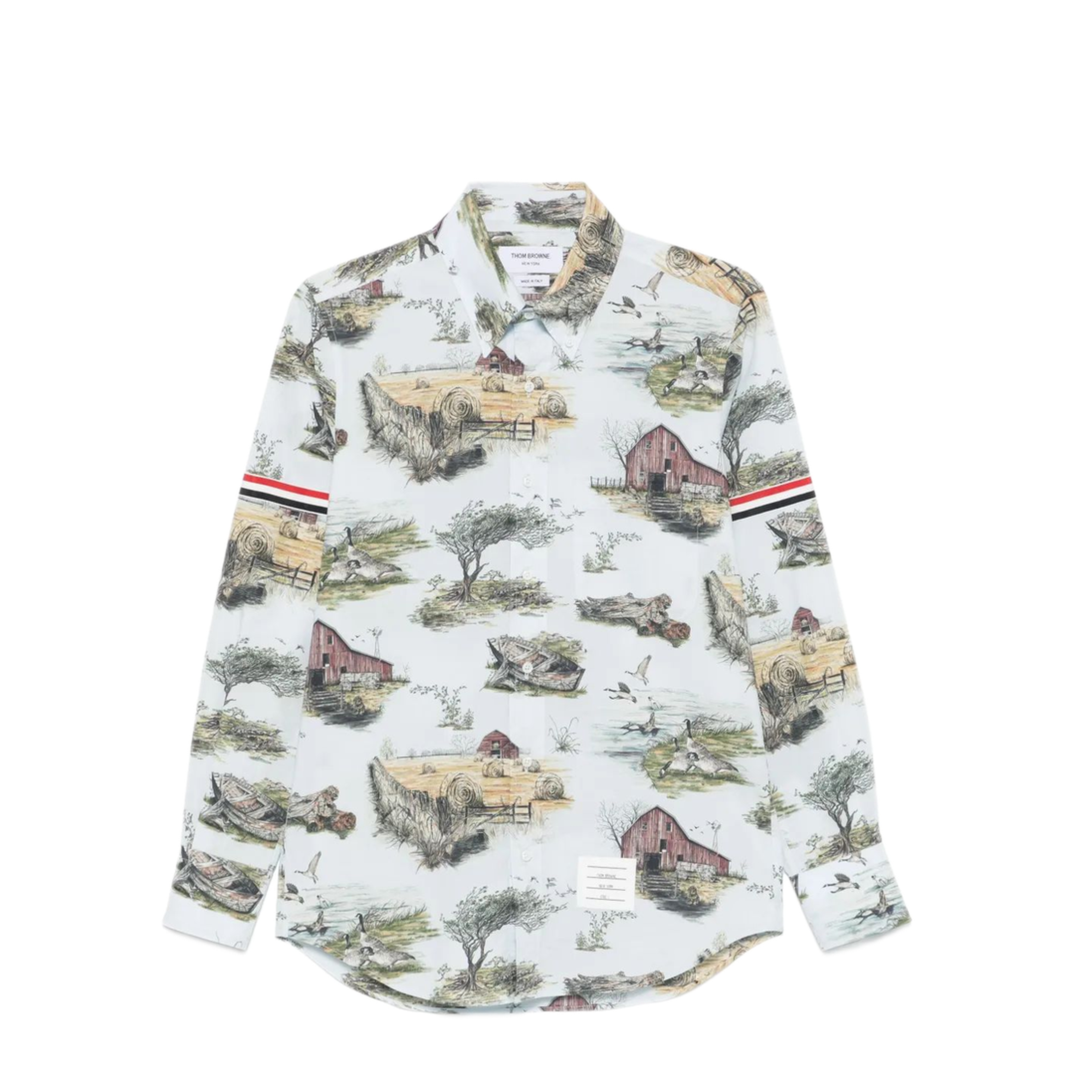 MAYFEYR - Thom Browne - Straight Fit Bd Pc L/S Shirt With Gg Armband In Scenic Toile Small Cotton Popeline - MWL301OF0976996