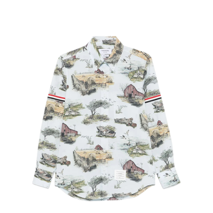 MAYFEYR - Thom Browne - Straight Fit Bd Pc L/S Shirt With Gg Armband In Scenic Toile Small Cotton Popeline - MWL301OF0976996
