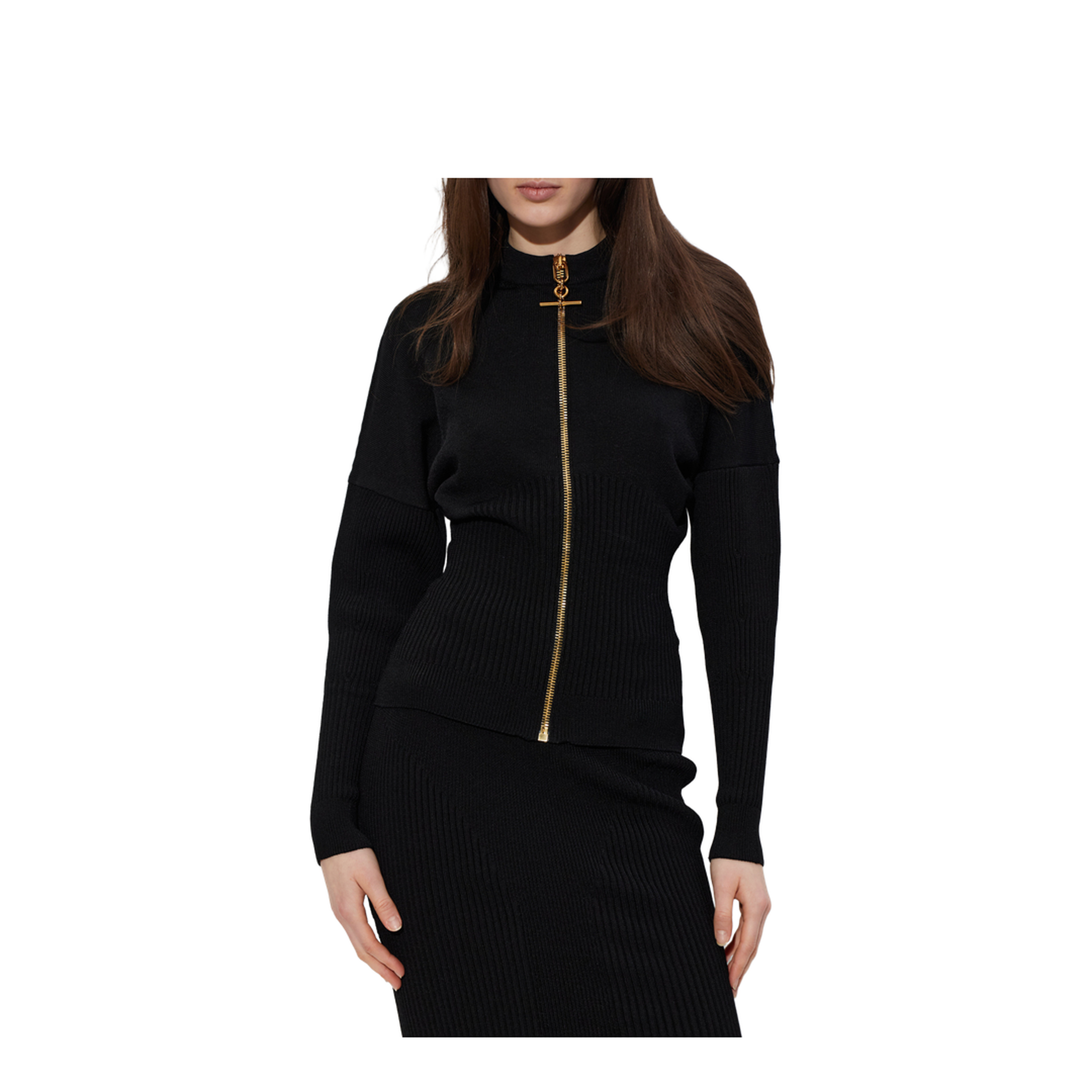 Zipped Knit Cardigan Black