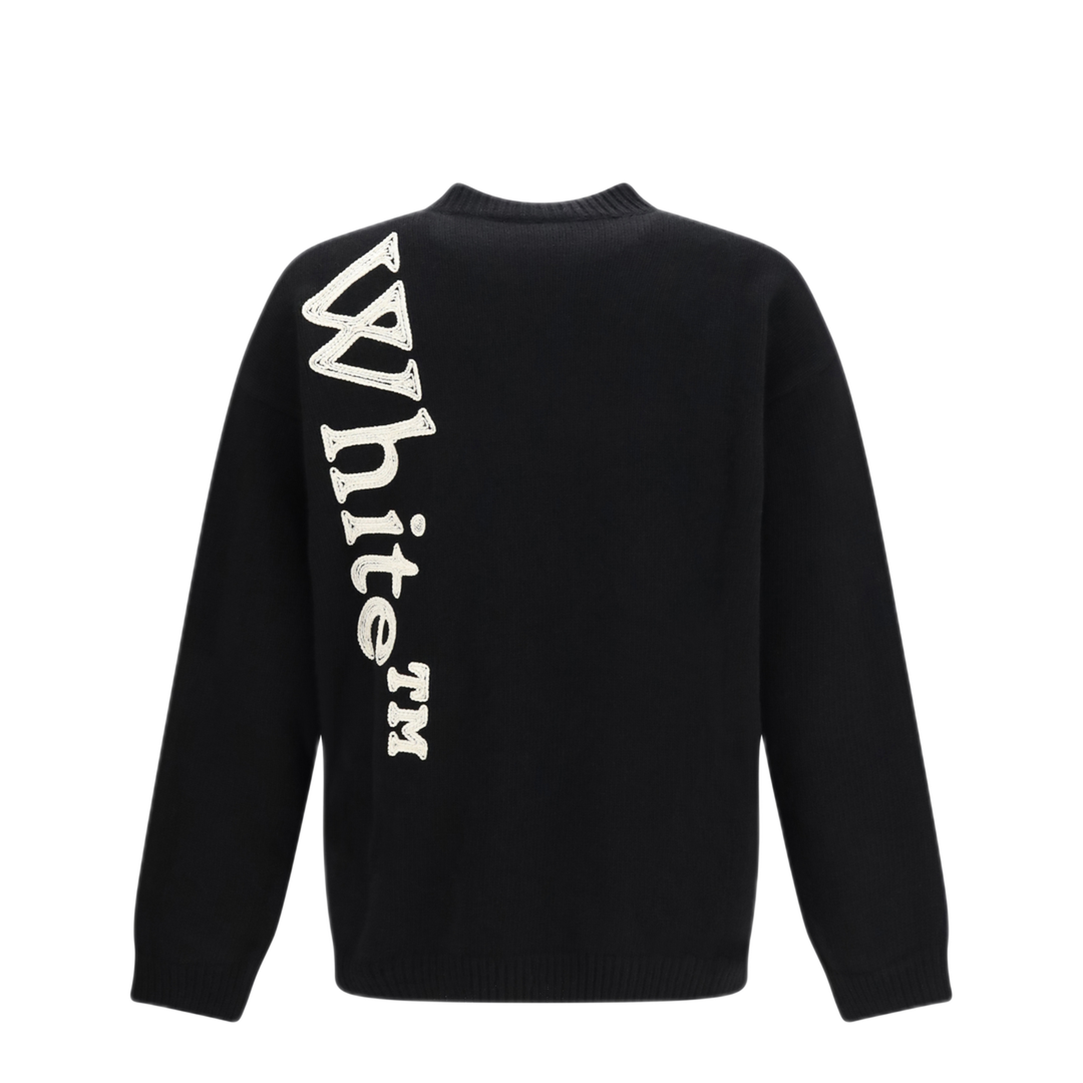 MAYFEYR - Off-White - Vertical Bookish Logo Knit Crewneck - OMHE213F26KNI00100