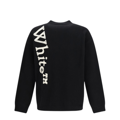 MAYFEYR - Off-White - Vertical Bookish Logo Knit Crewneck - OMHE213F26KNI00100