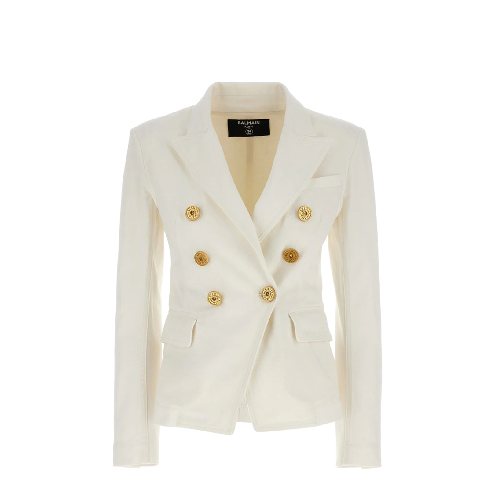 Double-breasted denim blazer