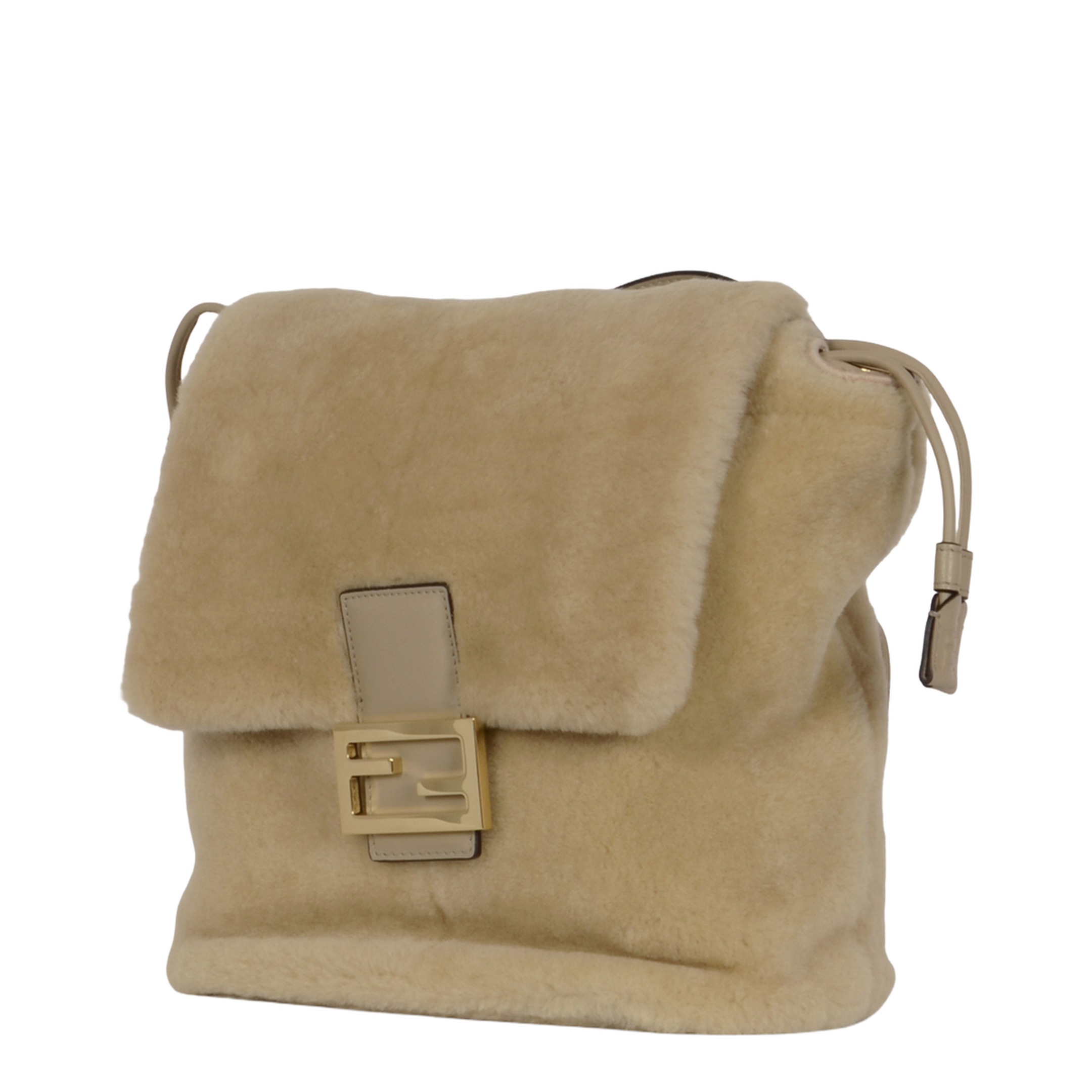 Drawstring Shearling Backpack - Beige