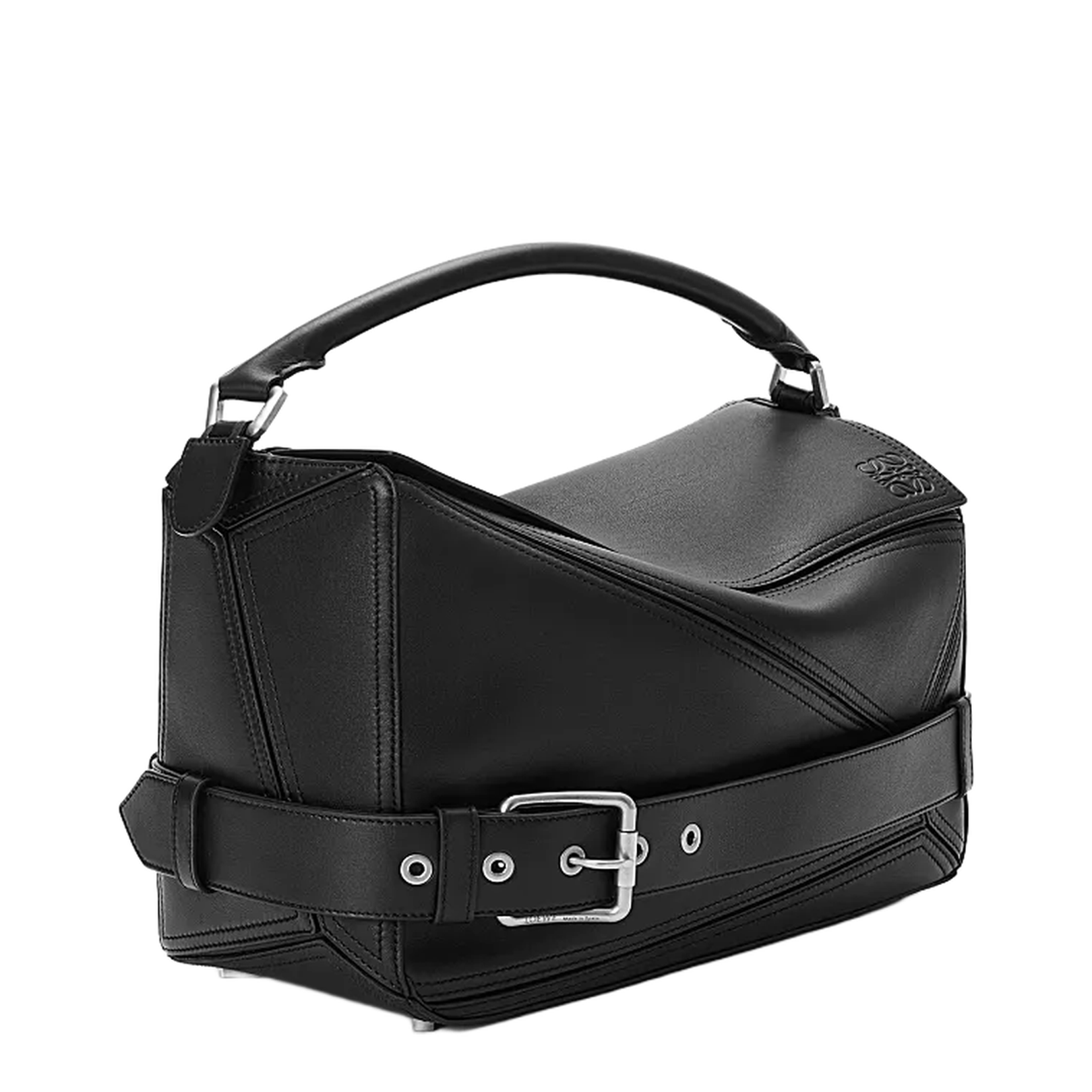 Large Puzzle Biker Bag in Shiny Calfskin Black