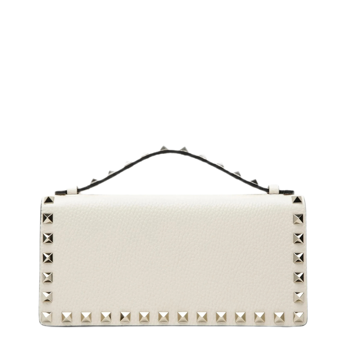 Rockstud Grainy Calfskin Wallet On Chain - Light Ivory