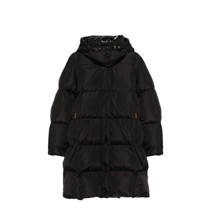 Black Litte Square-Quilted Hooded Long Down Jacket