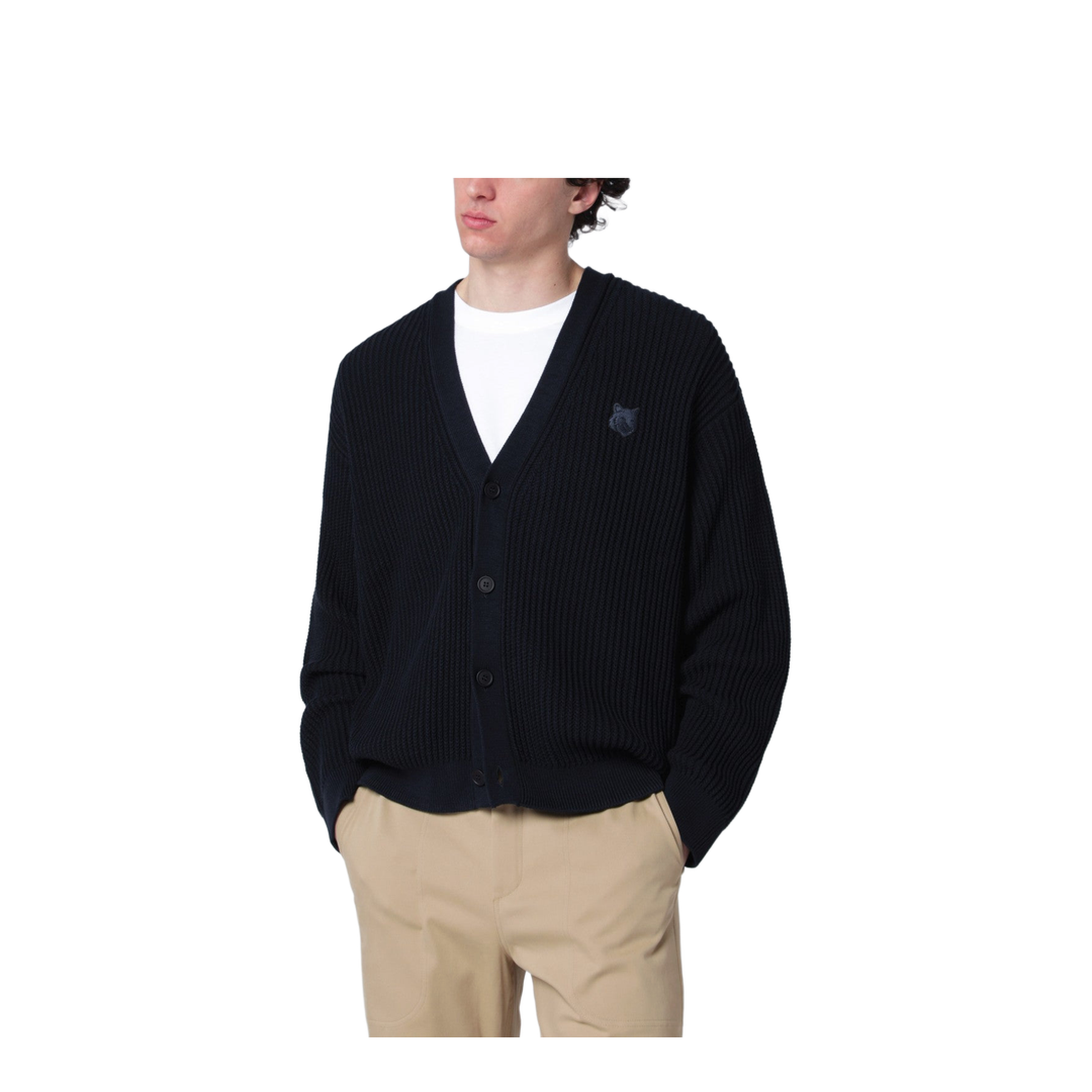 Navy Blue Fox Head Cotton Cardigan