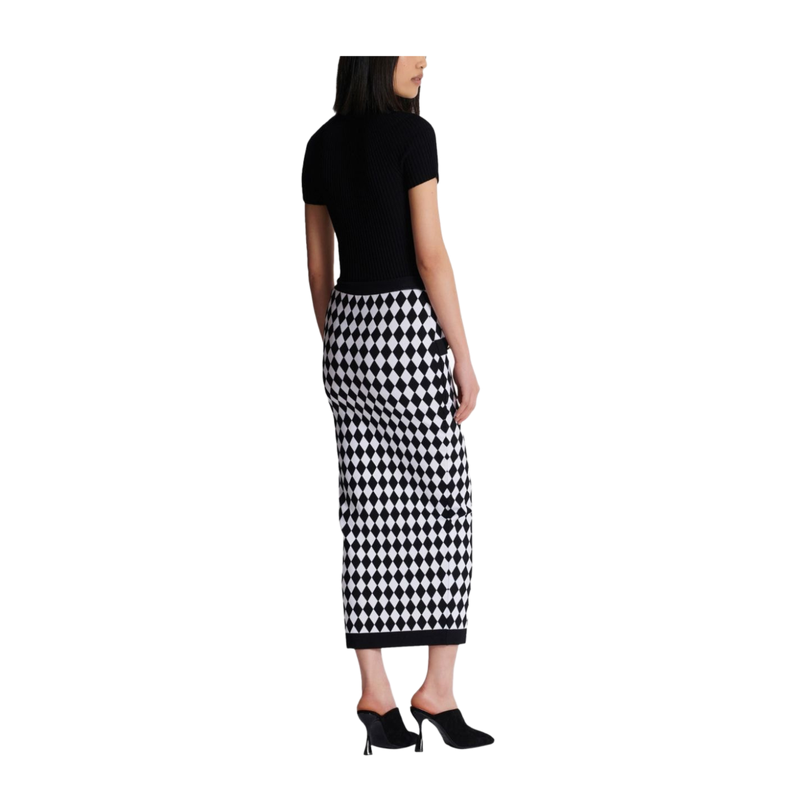 Black Knitted Diamond Pattern Skirt