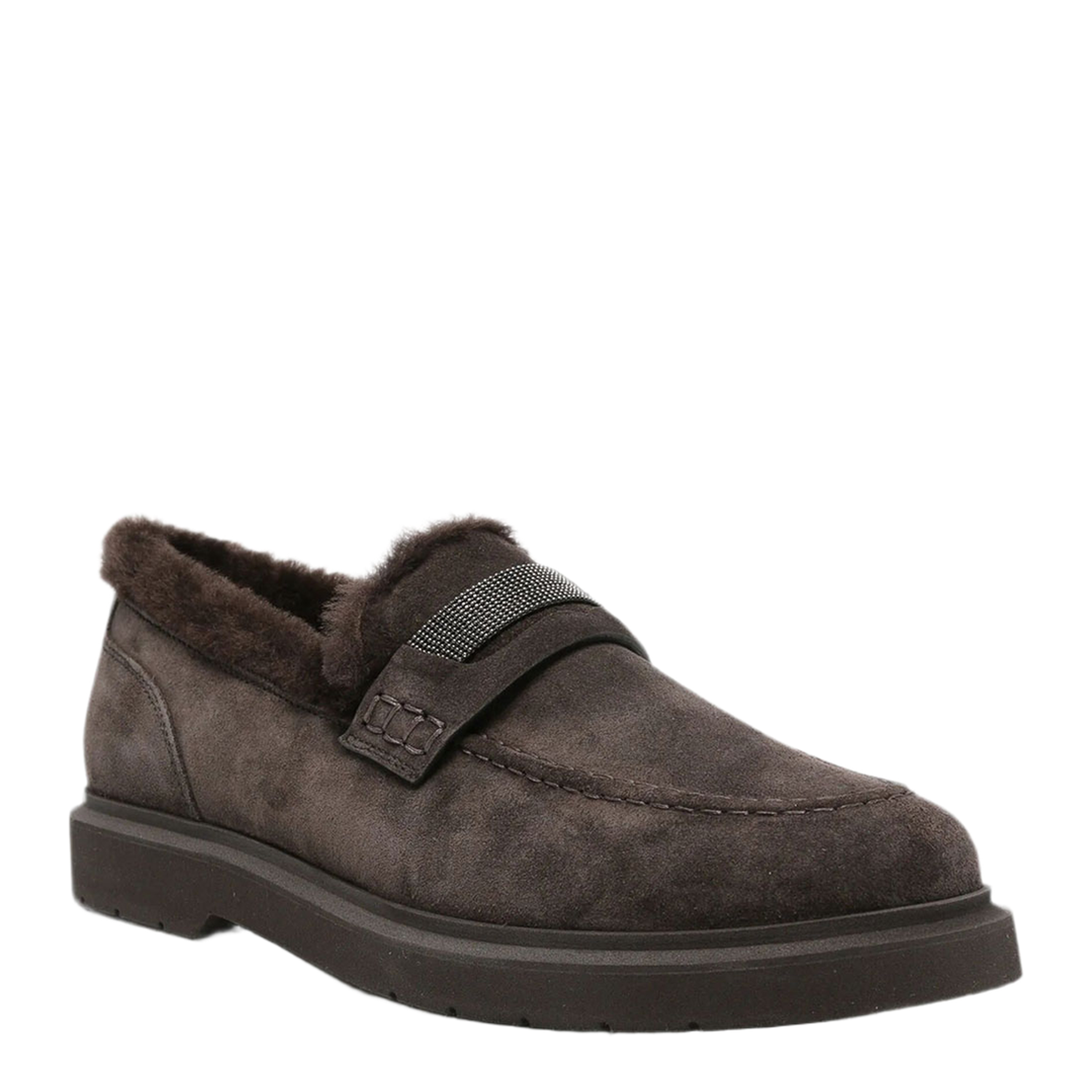 MAYFEYR - Brunello Cucinelli - Suede Penny Loafers With Shearling Lining And Precious Insert - MZSFG2569