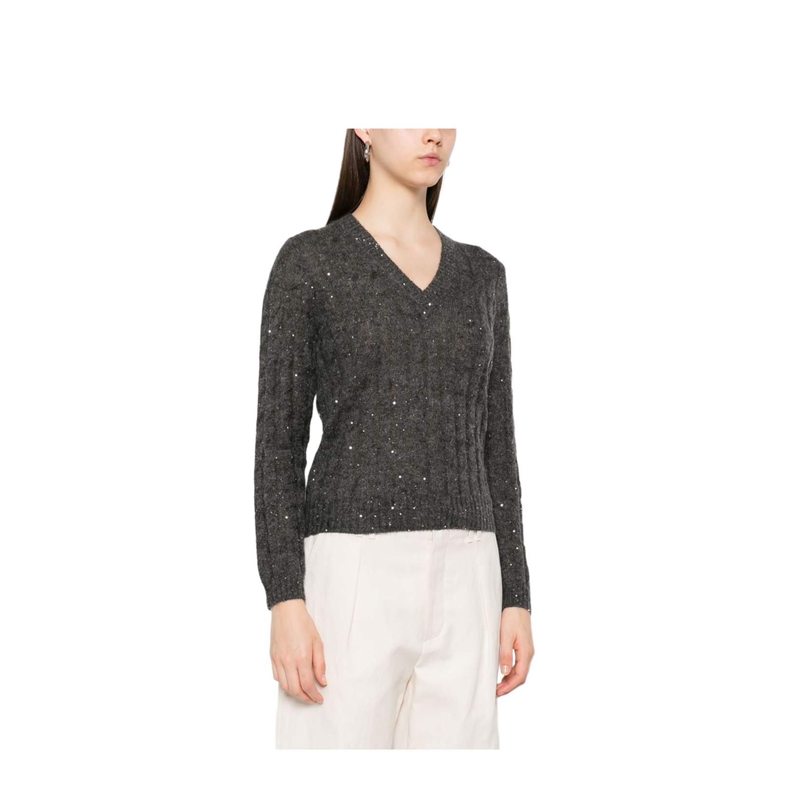 V-Neck Cable Pullover